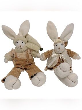 20” Decorative Plush Bunny Duo in Tan and Cream